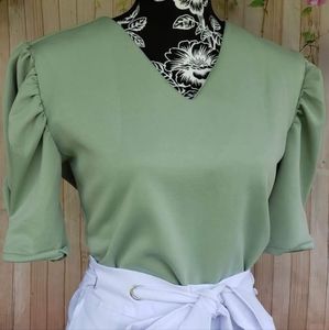 Ashley Top Puffed-sleeve Large-Teal